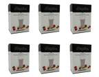 Strawberry meal replacement drink mix in a box, featuring a pink drink in a glass and fresh strawberries, contains six packets, net weight 16.6 oz (465 g).