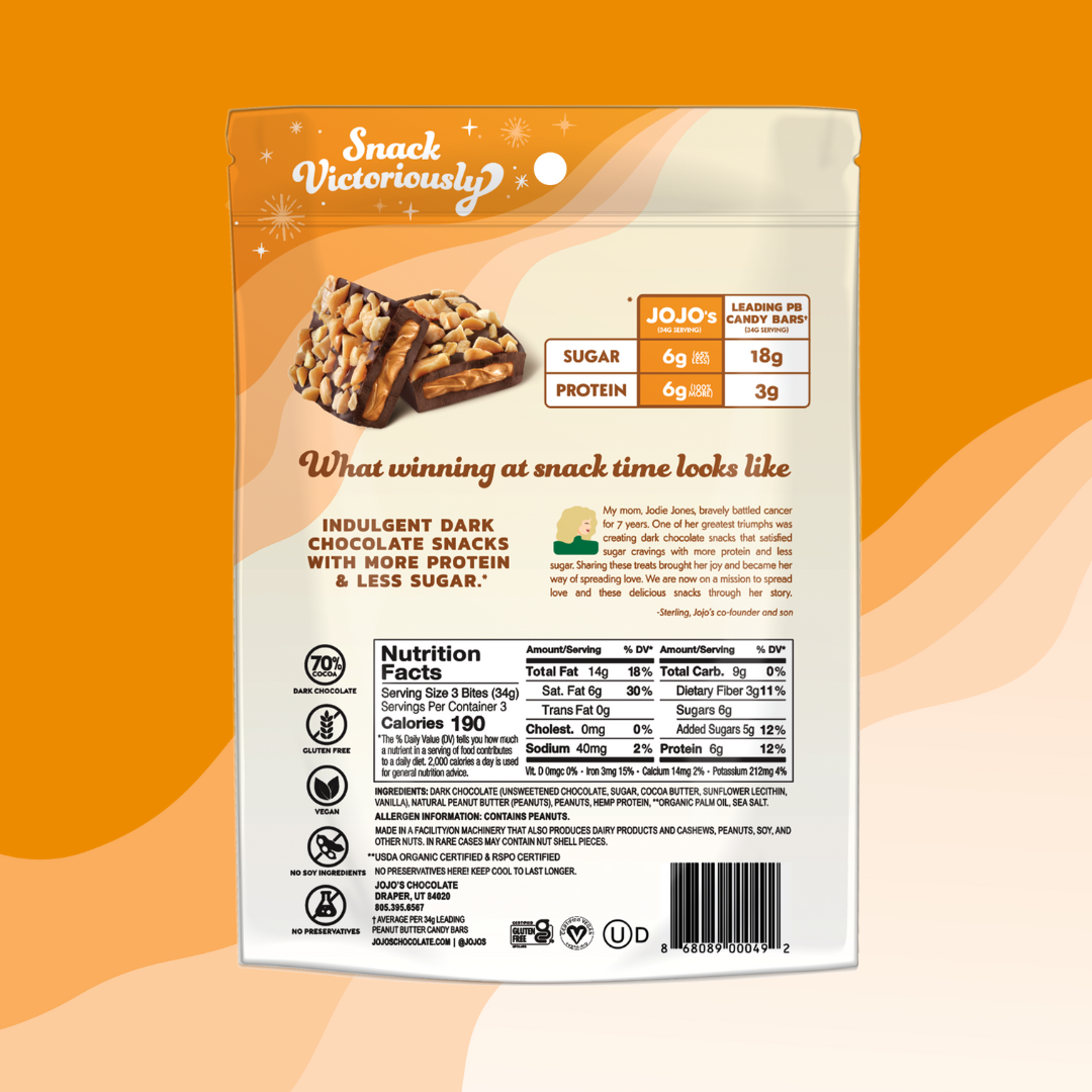 JoJo's Dark Chocolate Bites + Plant Based Protein, 3.6 oz - Peanut Butter Filled