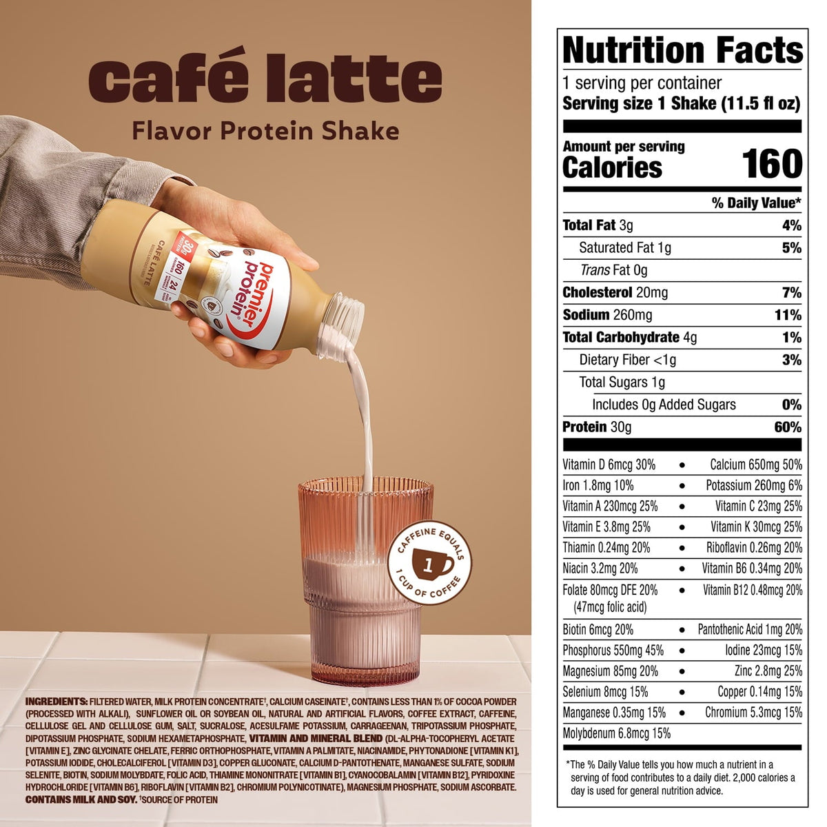 Premier Protein 30g Protein Shake - Cafe Latte, 11.5 fl oz 12 pack