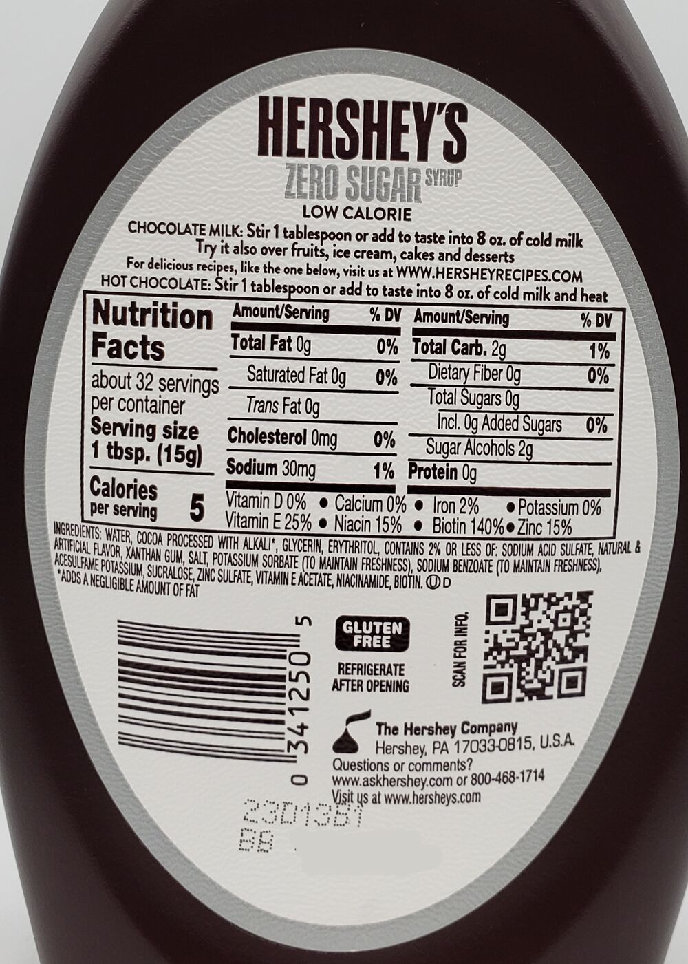 Hershey's Zero Sugar Syrup - Chocolate 17.5 fl oz.