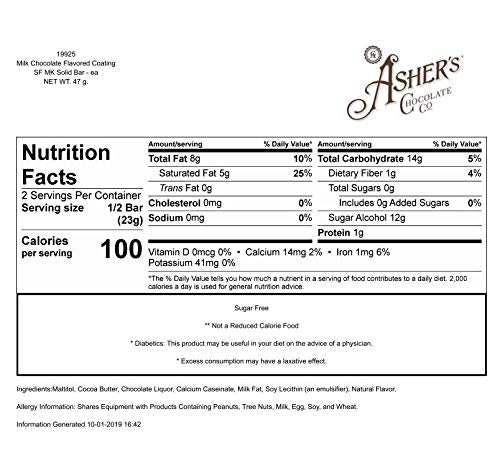 Asher's Chocolates Sugar Free Candy Bars - Milk Chocolate