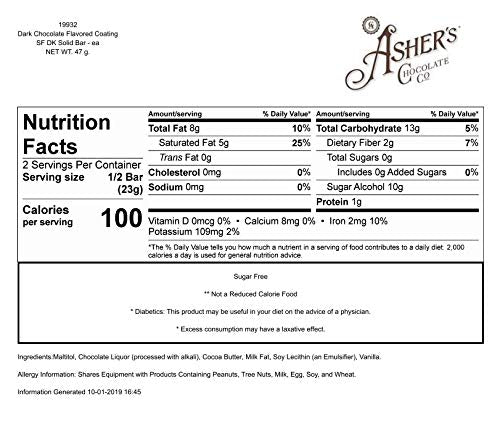 Asher's Chocolates Sugar Free Candy Bars - Dark Chocolate
