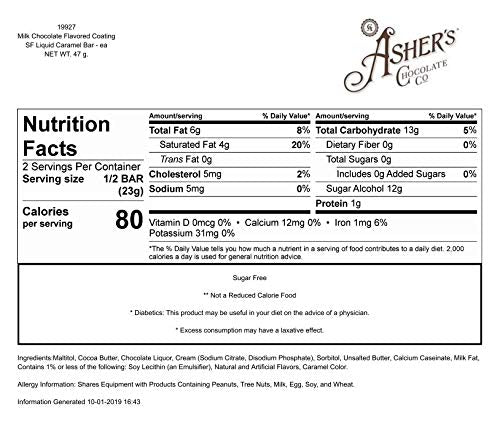 Asher's Chocolates Sugar Free Candy Bars - Creamy Caramel