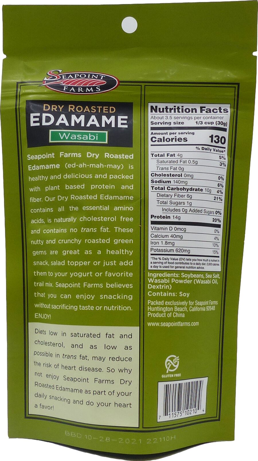 Seapoint Farms Dry Roasted Edamame - Wasabi, 3.5 oz