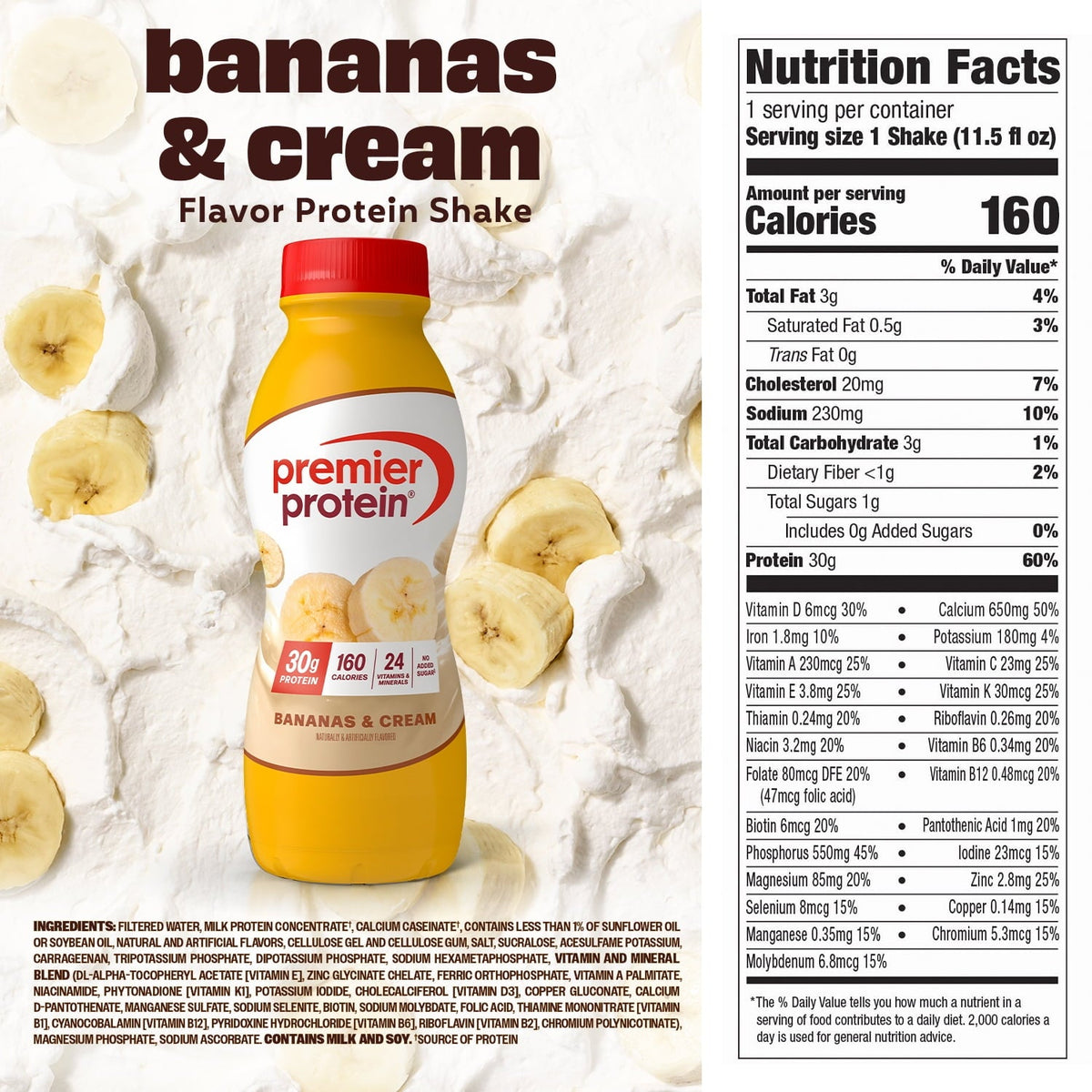 Premier Protein 30g Protein Shake - Bananas & Cream, 11.5 fl oz