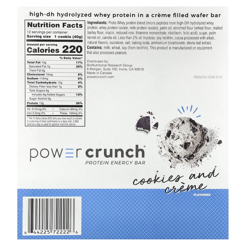 BNRG Power Crunch Protein Bars - Cookies and Creme 1 Bar