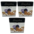 Three boxes of Inspire Peanut Soy Snacks are displayed, each with a purple cup spilling golden snacks and peanuts, highlighting the product's natural flavors and individual packet sizes.