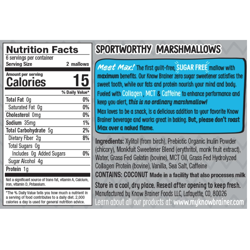 Know Brainer Foods Max Mallow Sugar Free Marshmallows - Lightning Vanilla (with caffeine)