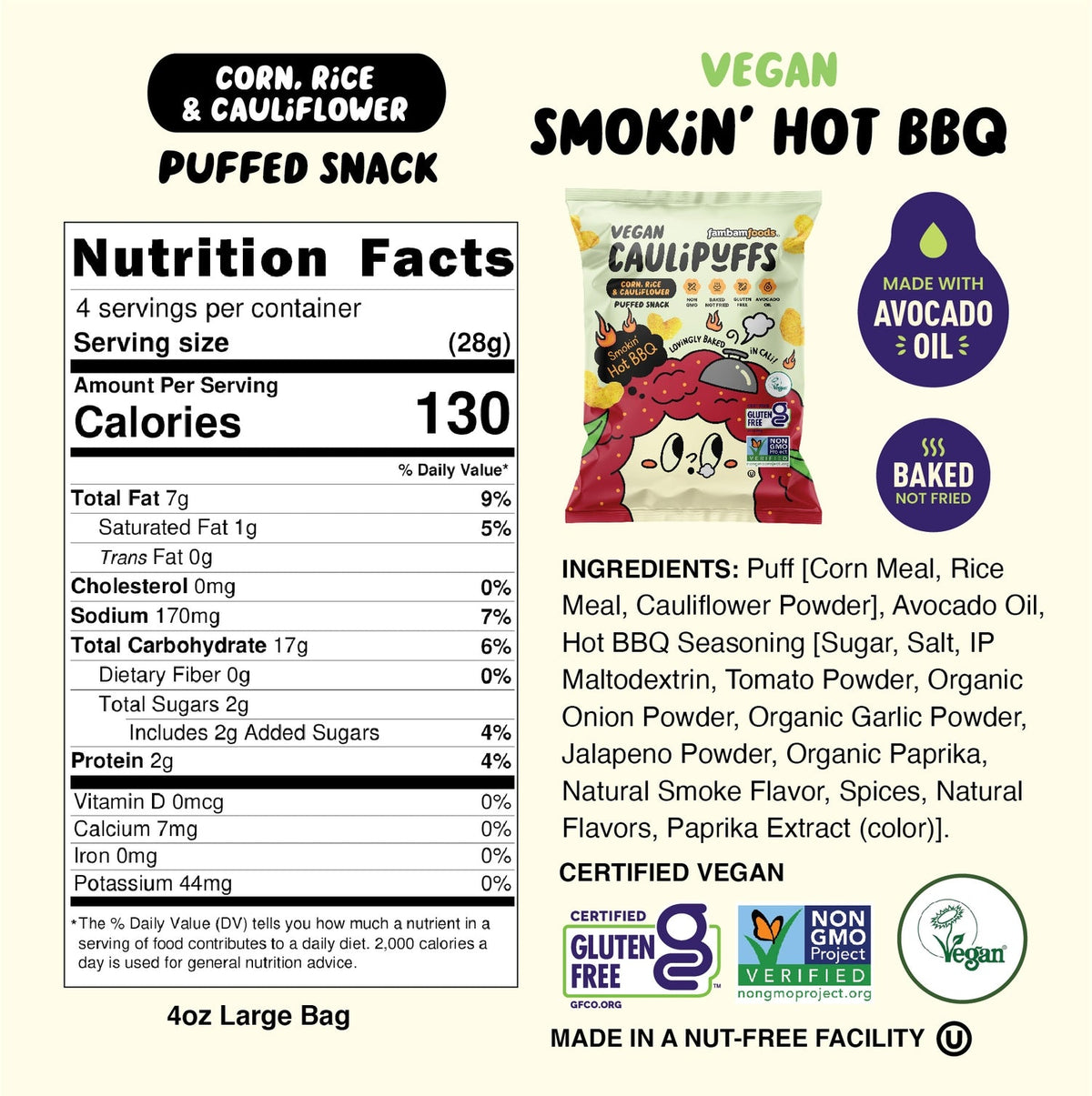 CauliPuffs Gluten Free Cauliflower Puffed Snacks - Vegan Smokin' Hot BBQ