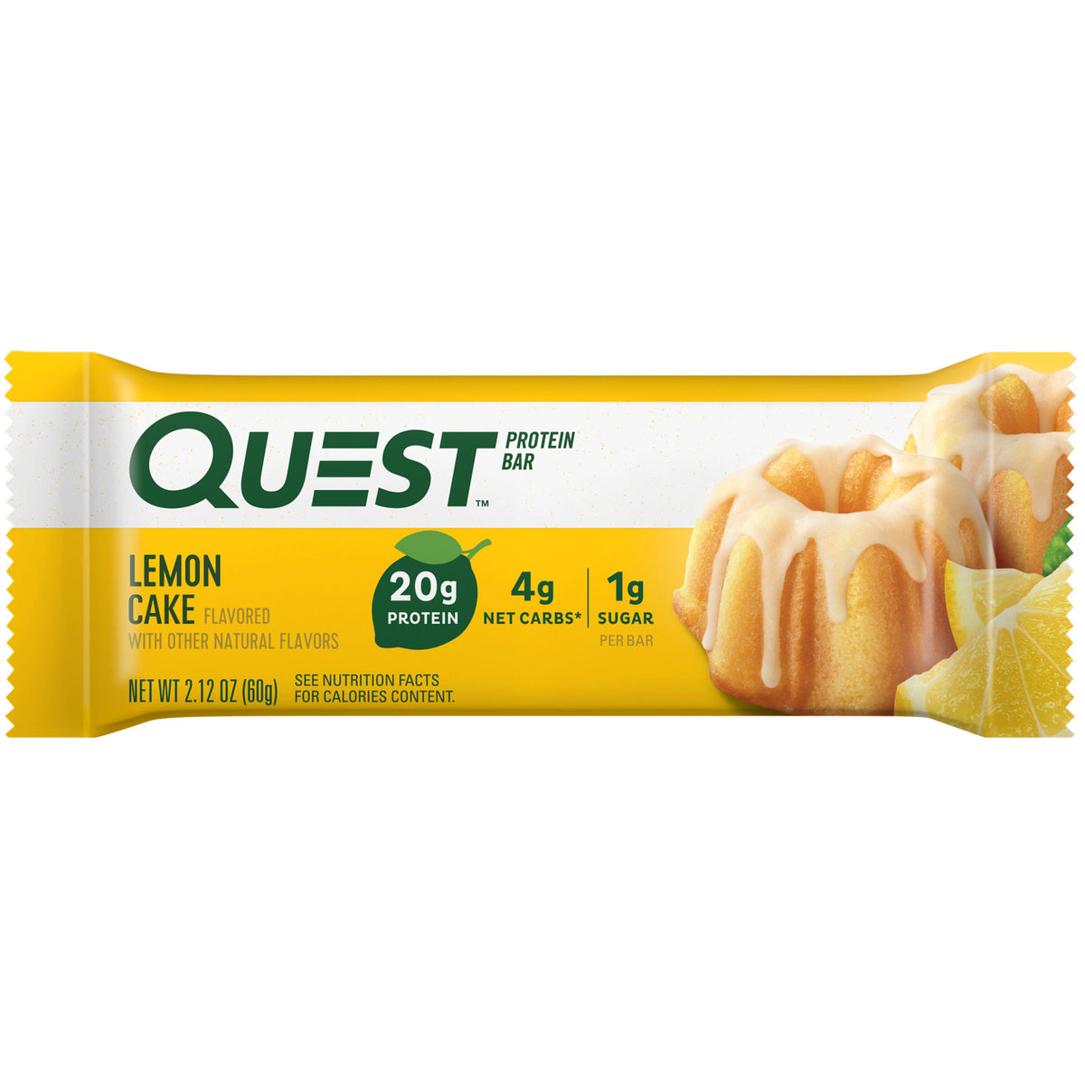 Front package of Quest Protein Bar, Lemon Cake / 1 Bar