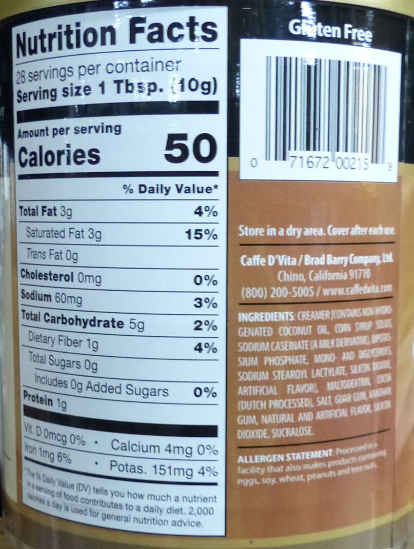 Caffe D'Vita Sugar Free Hot Cocoa 10 oz.