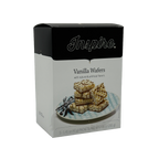 A box of Inspire Vanilla Wafers, featuring a stack of wafers on a decorative plate, is displayed with text highlighting natural and artificial flavors, and includes five individual packets.