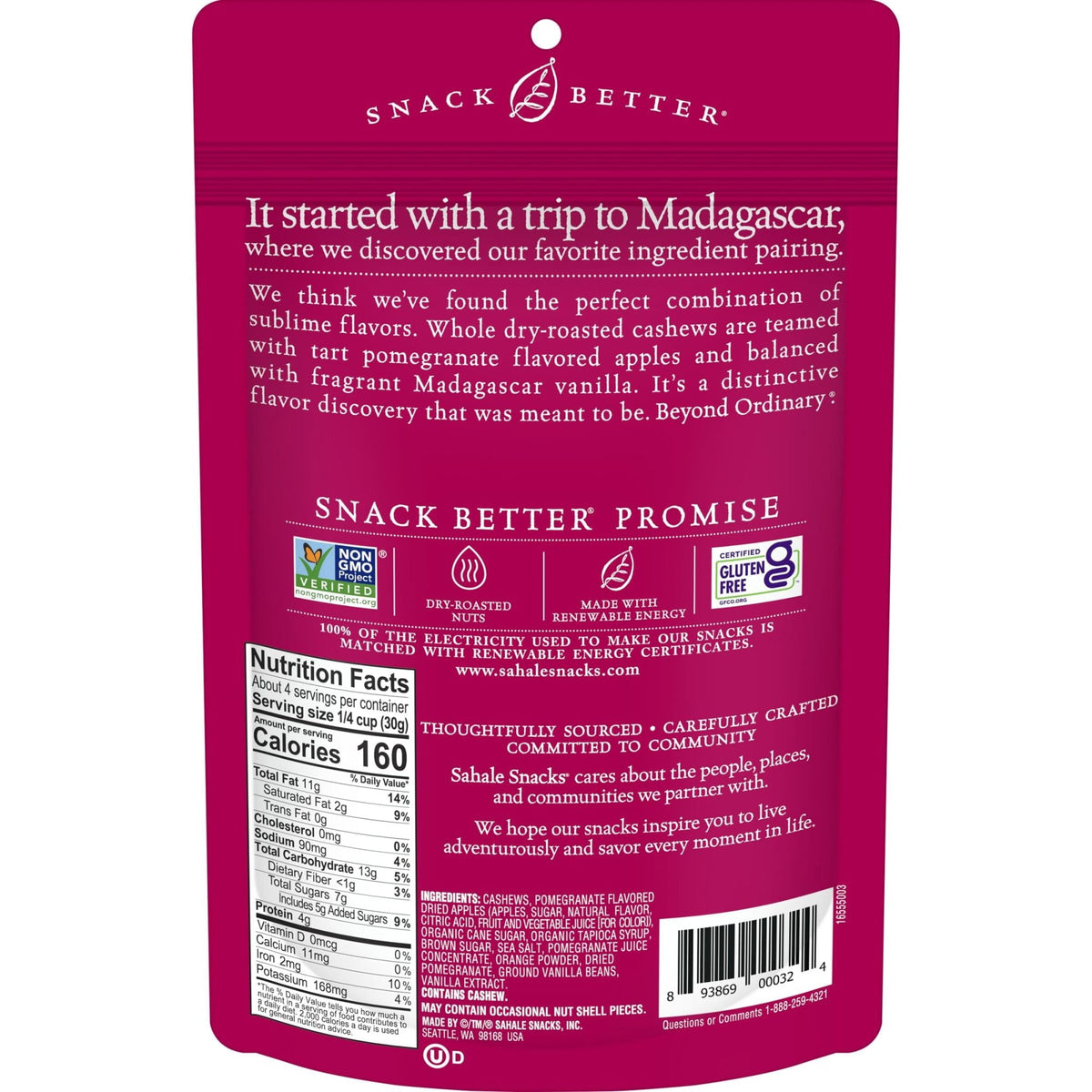 Sahale Snacks Pomegranate Vanilla Flavored Cashews Glazed Mix 4oz Bag — gallery image 2