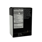 A black box displaying nutrition facts for a protein wafer product, highlighting serving size, calories, and ingredient details, with a focus on protein content and allergens.