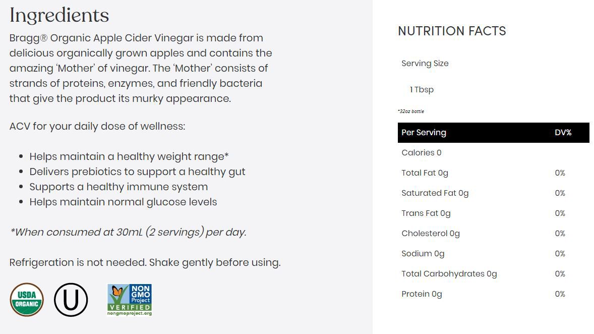 Bragg Apple Cider Vinegar - Raw, Unfiltered, Organic 32 fl oz