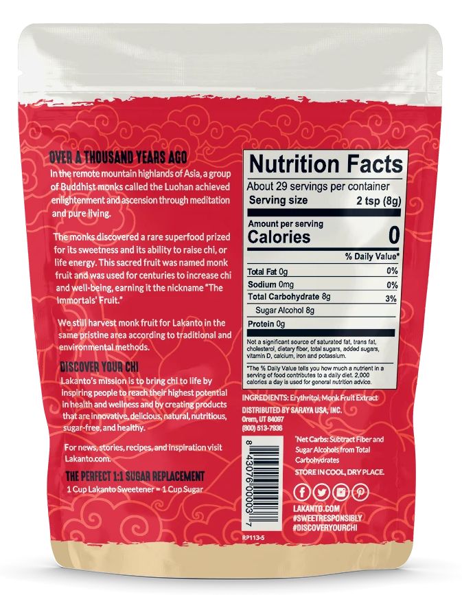 Lakanto Monkfruit Sweetener - Golden 8.29oz (235g)