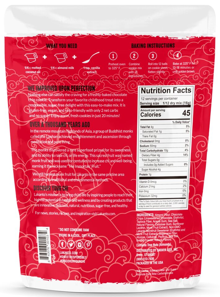 Lakanto Sugar Free Chocolate Chip Cookie Mix 6.77 oz