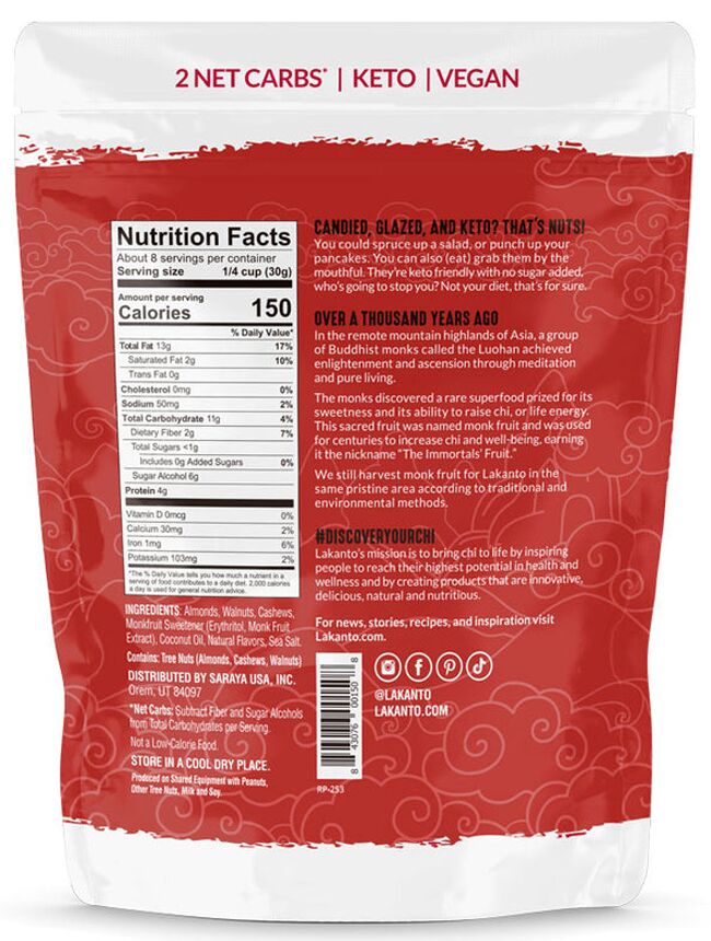 Lakanto No Sugar Added Keto Candied Nuts - Maple Glazed 8 oz