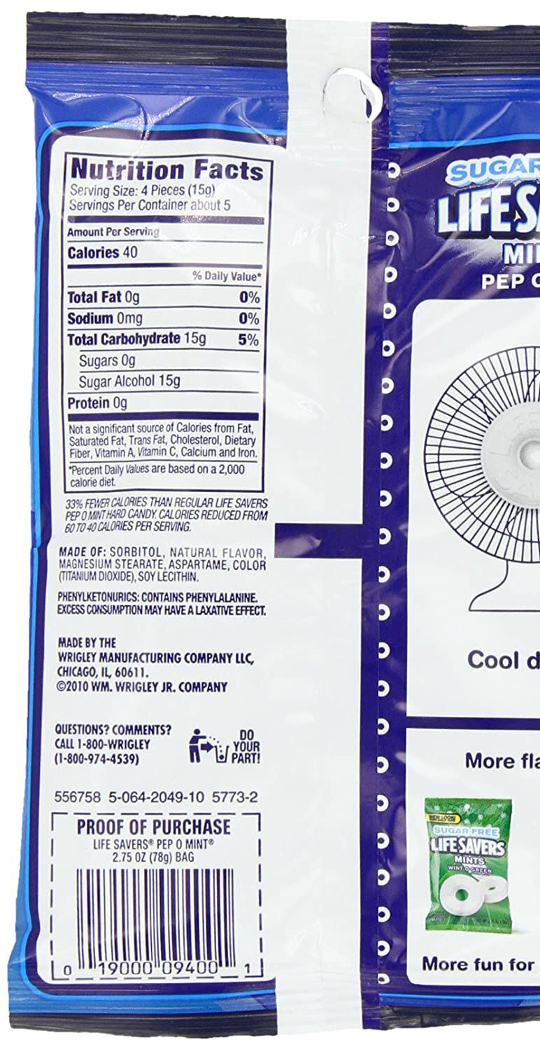 Wrigley's Sugar Free Life Savers - Pep-O-Mint 2.75 oz