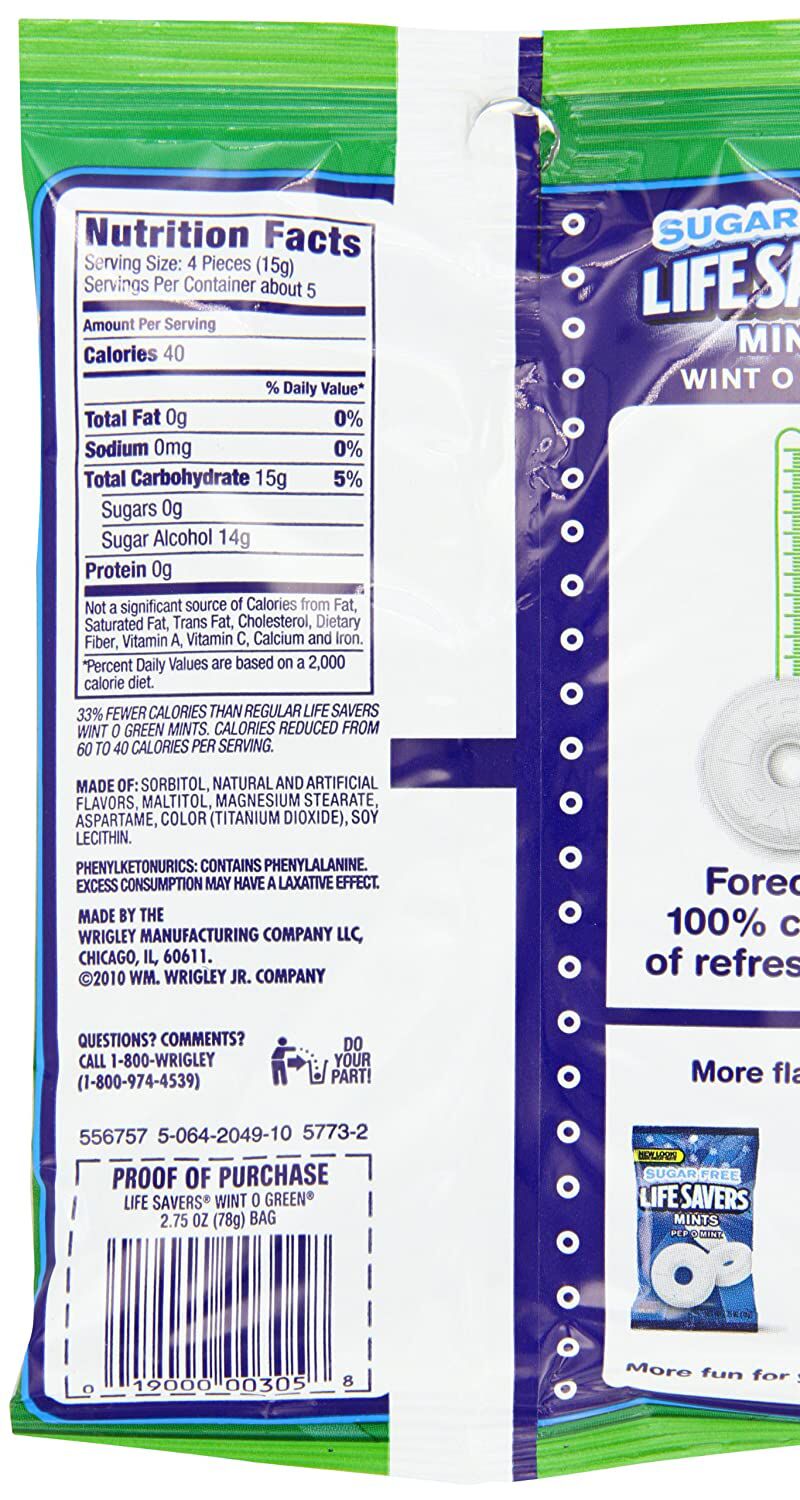 Wrigley's Sugar Free Life Savers - Wint-O-Green 2.75 oz