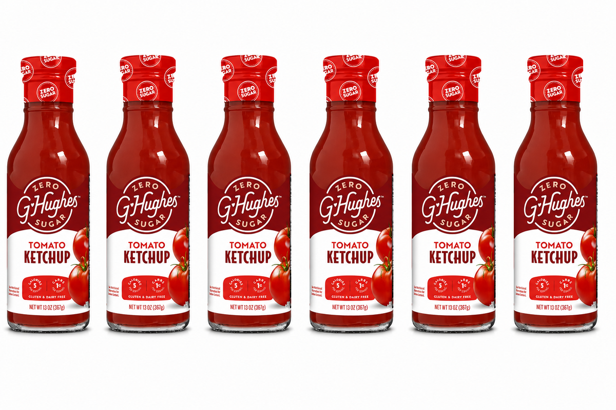 G Hughes Smokehouse Sugar Free Ketchup 13 oz, 6 Bottles.