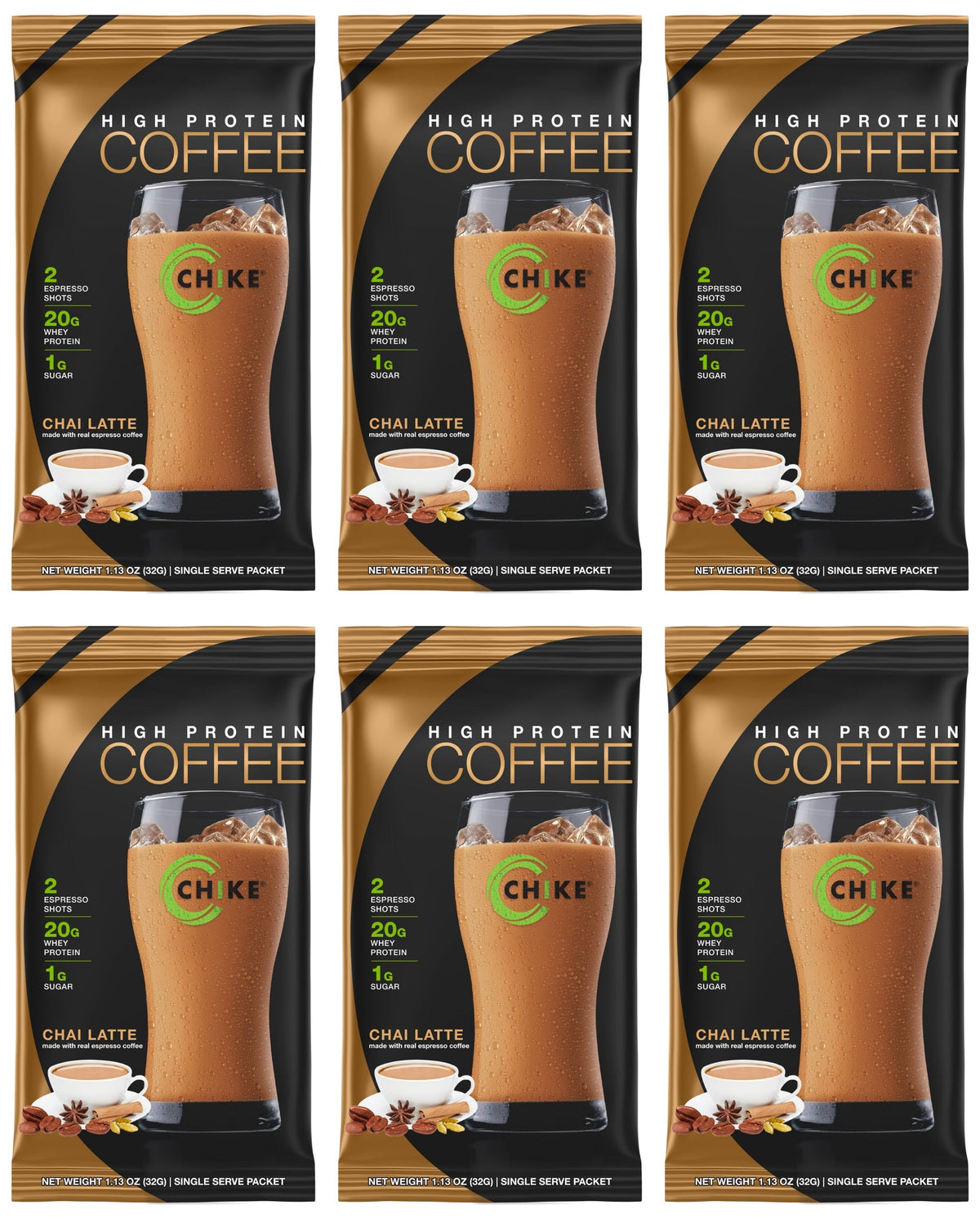 Chike Nutrition High Protein Iced Coffee Single Serving Packets - Chai Latte, 6-Pack