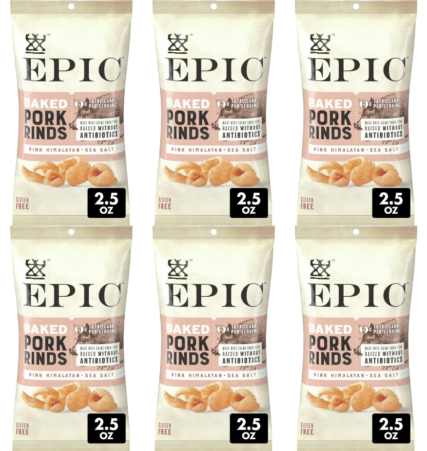Epic Oven Baked Pork Rinds, 2.5 oz - Himalayan Sea Salt 6-Pack