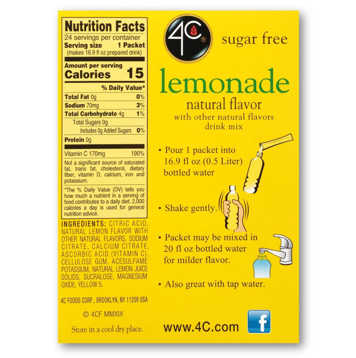 4C Sugar Free Drink Mix Sticks - Lemonade (24 stick box)