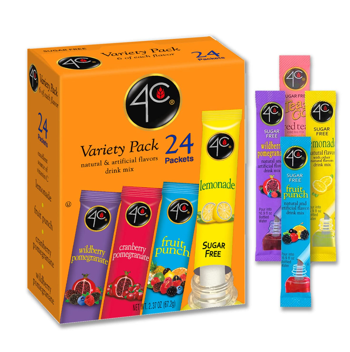 4C Sugar Free Drink Mix Sticks - Bonus Variety Pack (24 stick box)