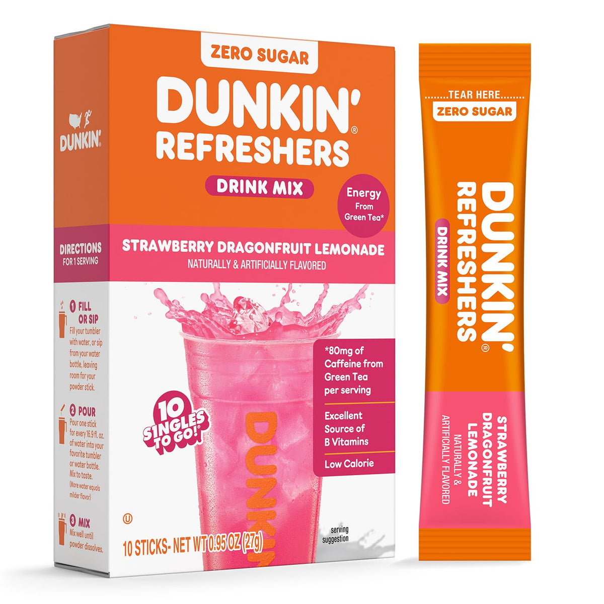Dunkin' Refreshers Drink Mix, 10 sticks - Strawberry Dragonfruit Lemonade