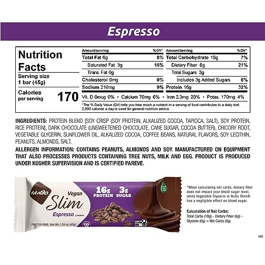NuGo Slim Bars, Espresso (Vegan) #Size_Single Bar.