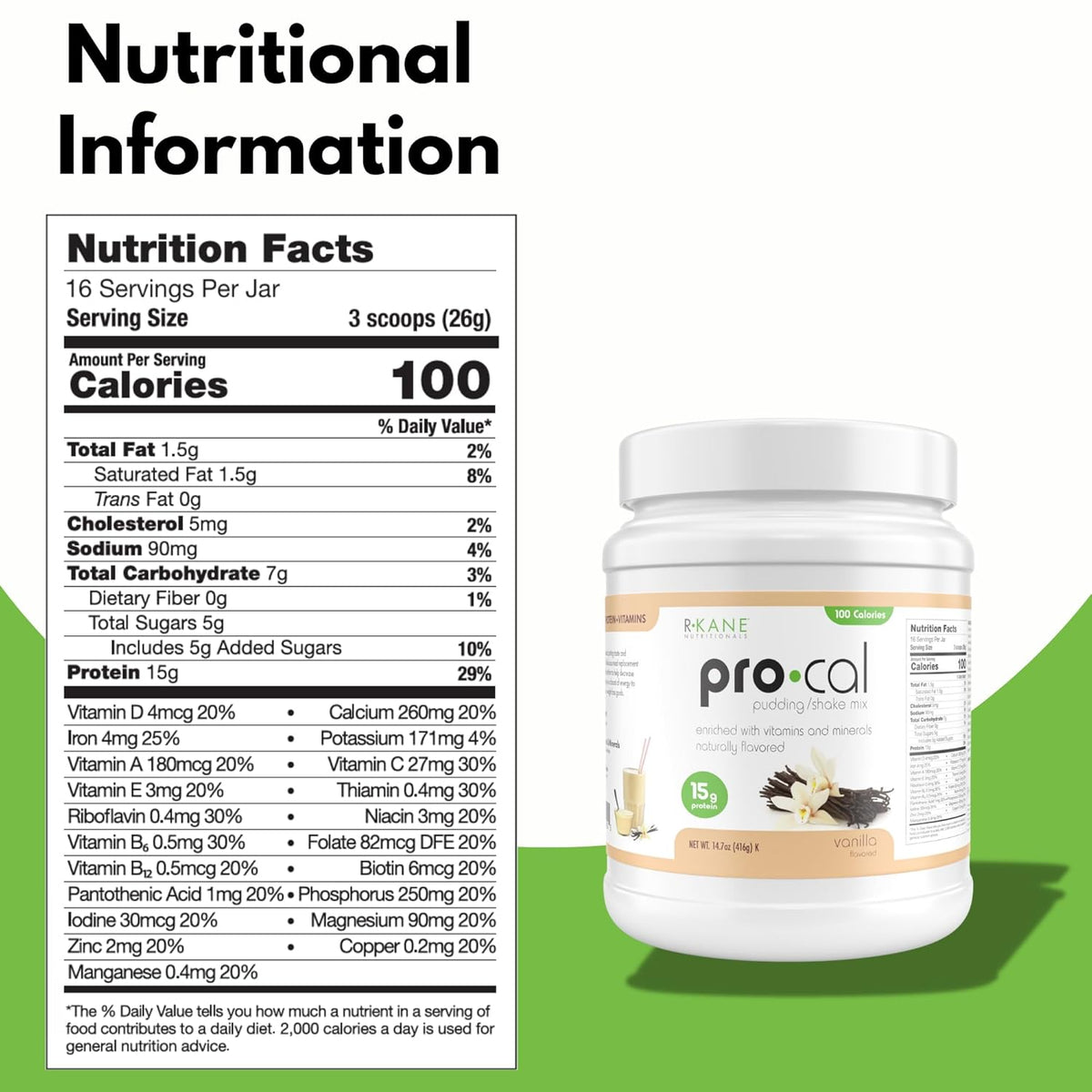 R-Kane Nutritionals Pro-Cal High Protein Pudding/Shake Mix, Vanilla 14.7oz (416g) — gallery image 2
