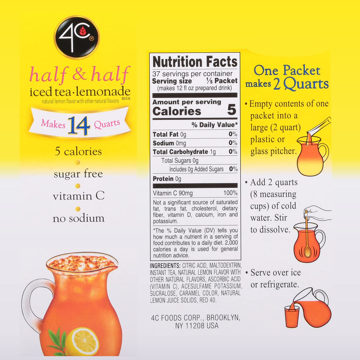 4C Sugar Free Drink Mix Pitcher Pack (7 Packets) - Half & Half Iced Tea-Lemonade