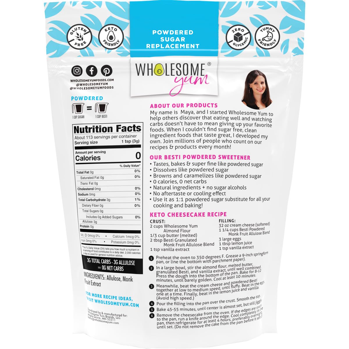 Wholesome Yum Besti Powdered Monk Fruit Allulose Blend - 12 oz