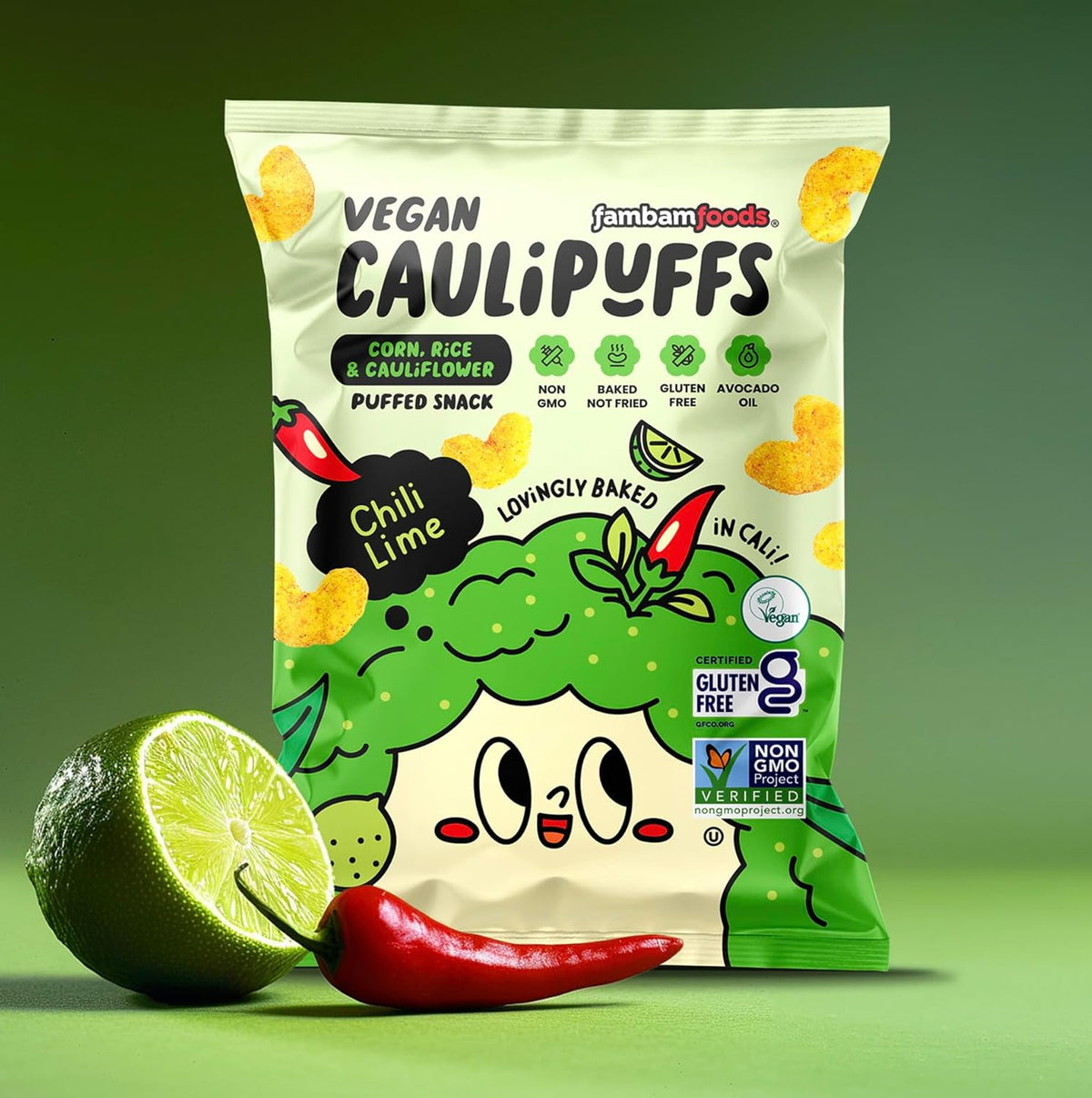 CauliPuffs Gluten Free Cauliflower Puffed Snacks - Vegan Chili Lime
