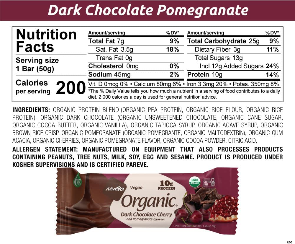 NuGo Organic Bars, Dark Chocolate Pomegranate #Size_12 bars.
