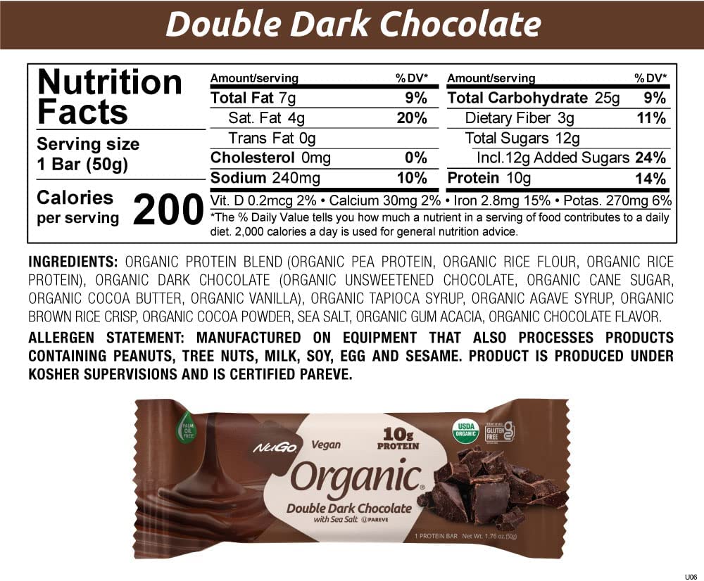 NuGo Organic Bars, Double Dark Chocolate #Size_12 bars.
