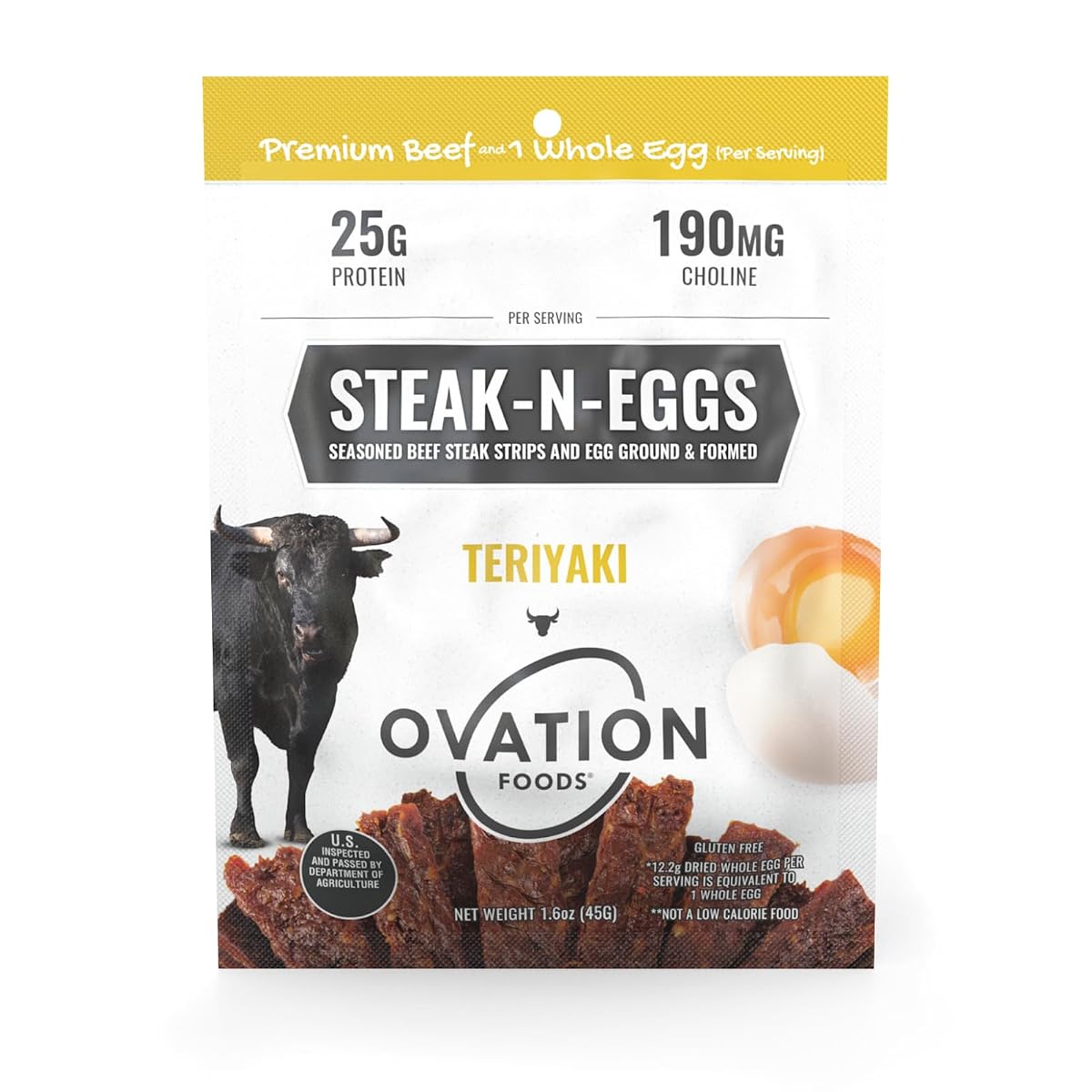 Ovation Foods Steak-N-Eggs Protein Jerky, 1.6 oz - Teriyaki