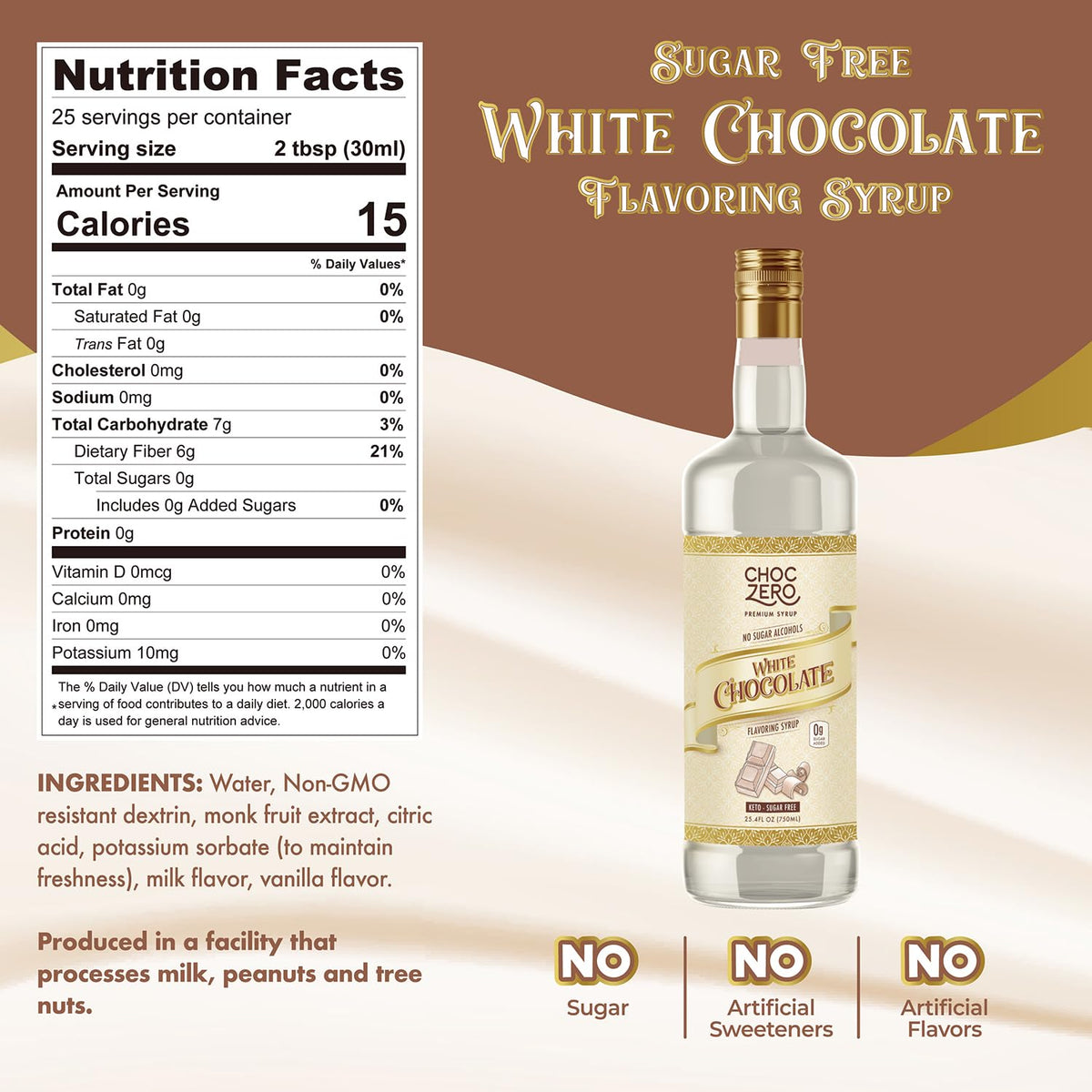 Package information for ChocZero Sugar Free Coffee Syrup, White Chocolate