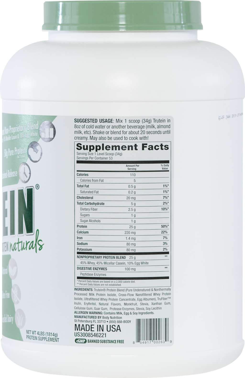 Body Nutrition Trutein Naturals - 4 lb. (1814g), Vanilla Bean