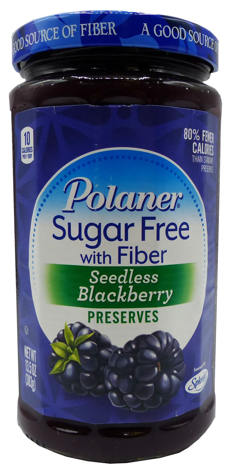 Polaner Sugar Free Preserves with Fiber, Seedless Blackberry, 13.5 oz.