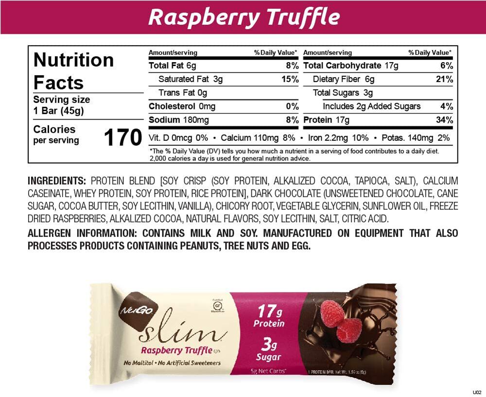 NuGo Slim Bars, Raspberry Truffle.