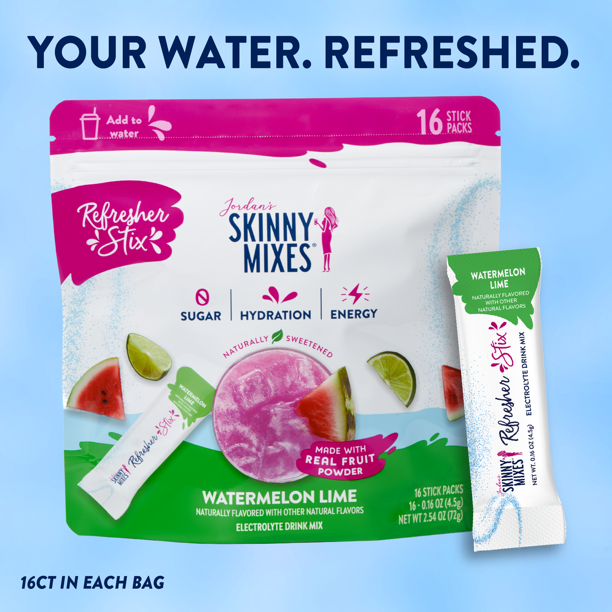 Jordan's Skinny Mixes Refresher Stix, 16 sticks - Watermelon Lime