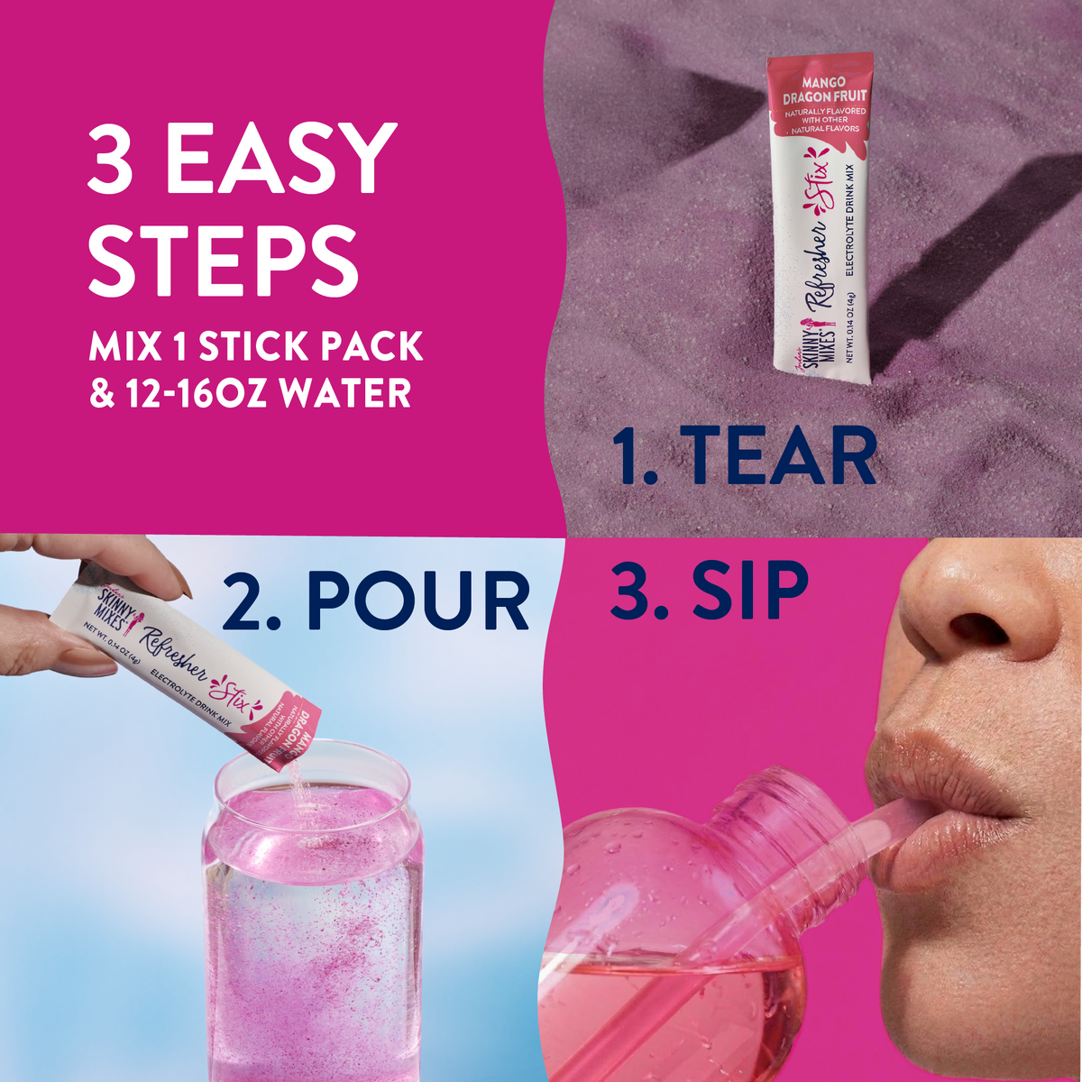 Jordan's Skinny Mixes Refresher Stix, 16 sticks - Mango Dragon Fruit