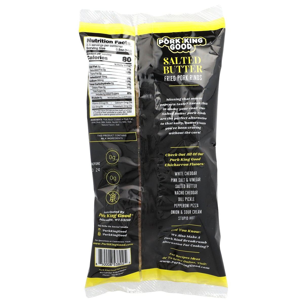 Pork King Good Fried Pork Rinds, 1.75 oz - Salted Butter