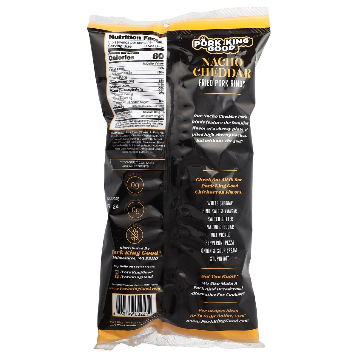 Pork King Good Fried Pork Rinds, 1.75 oz - Nacho Cheddar