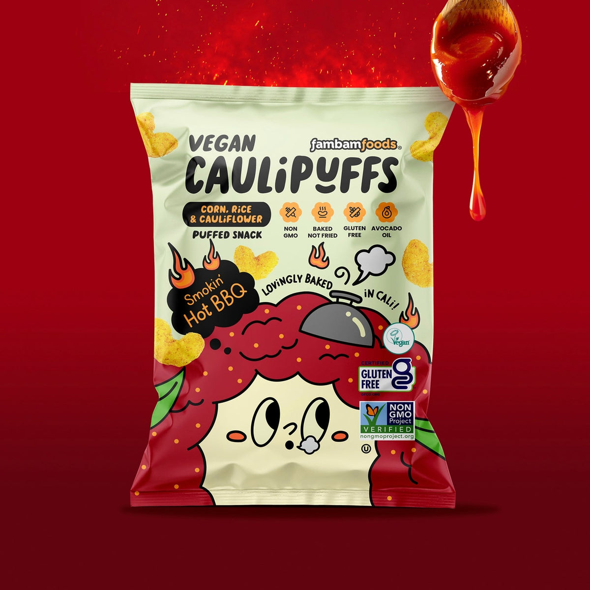 CauliPuffs Gluten Free Cauliflower Puffed Snacks - Vegan Smokin' Hot BBQ