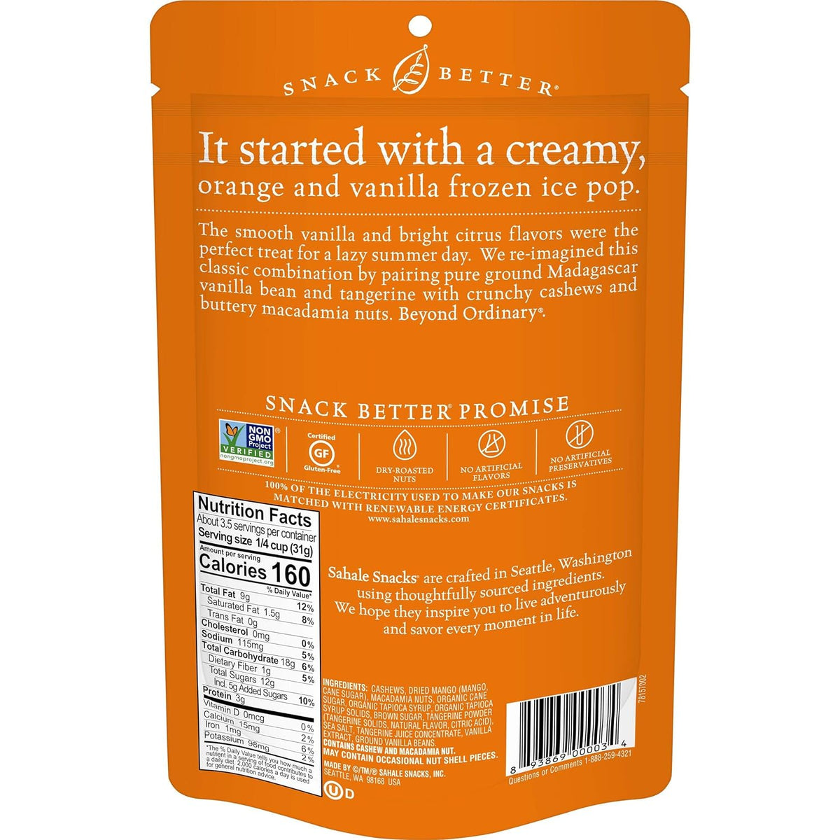 Sahale Snacks Tangerine Vanilla Cashew Macadamia Glazed Mix 4oz Bag — gallery image 2