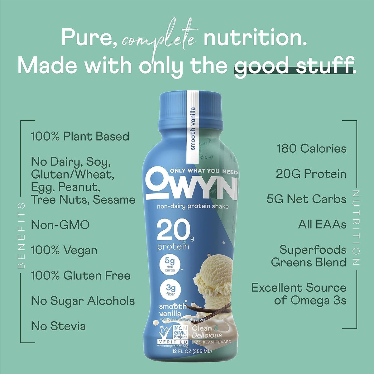 OWYN Plant-Based Protein Shake 20g - Smooth Vanilla One Bottle