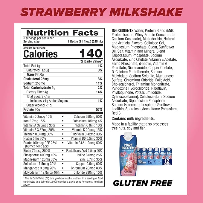 Pure Protein Complete Protein Shake - Strawberry Milkshake 11 fl oz.